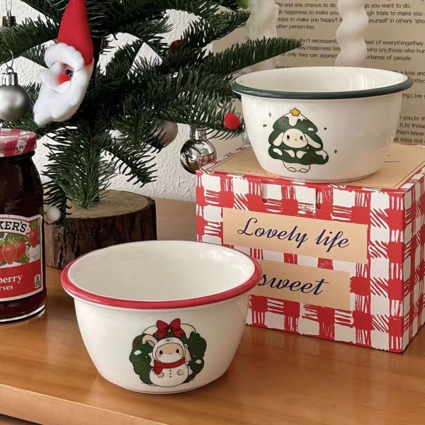 Christmas Ceramics Ins Style Bunny Christmas Tree Ceramic Mug Rice Bowl