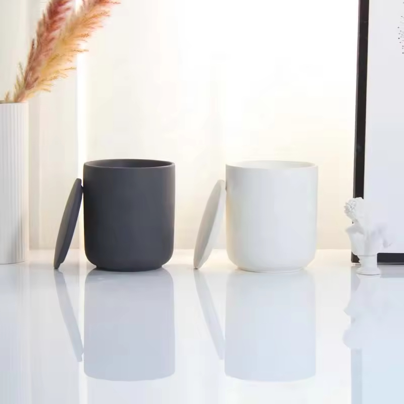 Hot Sale Nordic Home Decor Porcelain Candle Jar with Lid Color Cylinder for Candle Making for Christmas