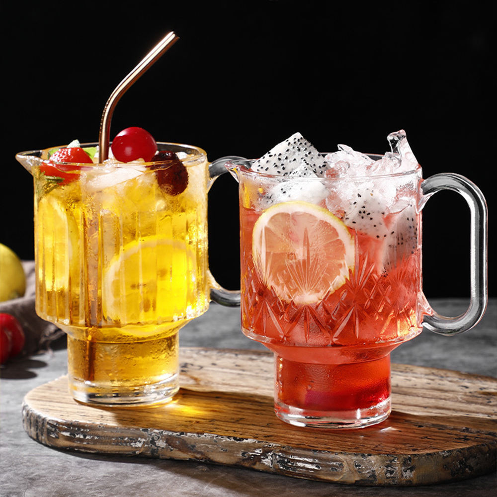 Handle 650ml Beer Drinking Mugs Clear Cocktail Martini Mixed Drinks Glass Cup Big Mouth Whisky Beer Drinkware Bar Glass