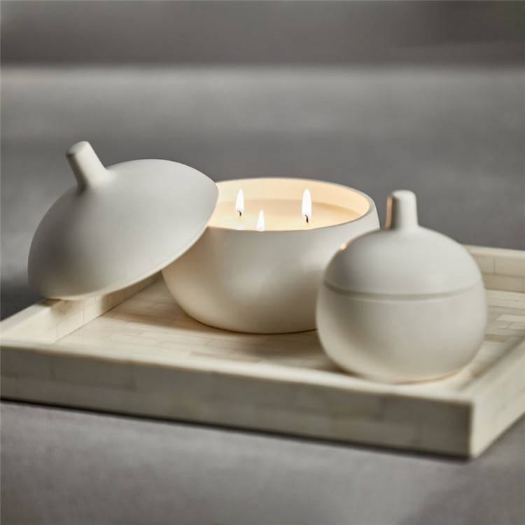 Minimalism Nordic Luxury Home Decor Unique Pumpkin Shaped Empty Candle Vessels Bowl Ceramic Matte White Candle Jars with Lids