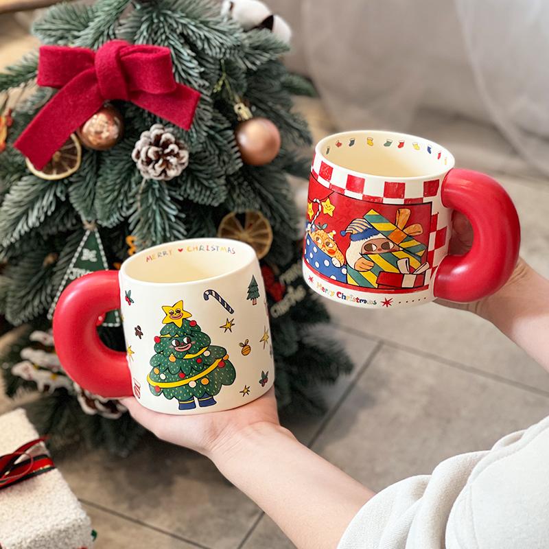 Christmas Ambience Gift Fat Handle Ceramic Mug Mug Retro Style Gift Box Large Capacity Water Mug Couple Coffee Mugs