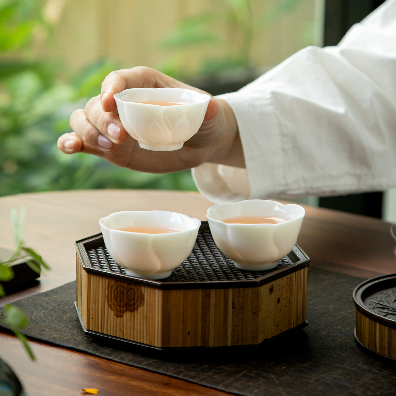 Dehua White Porcelain Small Tea Cup Work Tea Set Master Cup with Cushion Single Cup Female Cherry Blossom Pink Tea Set Cup Tasting Cups