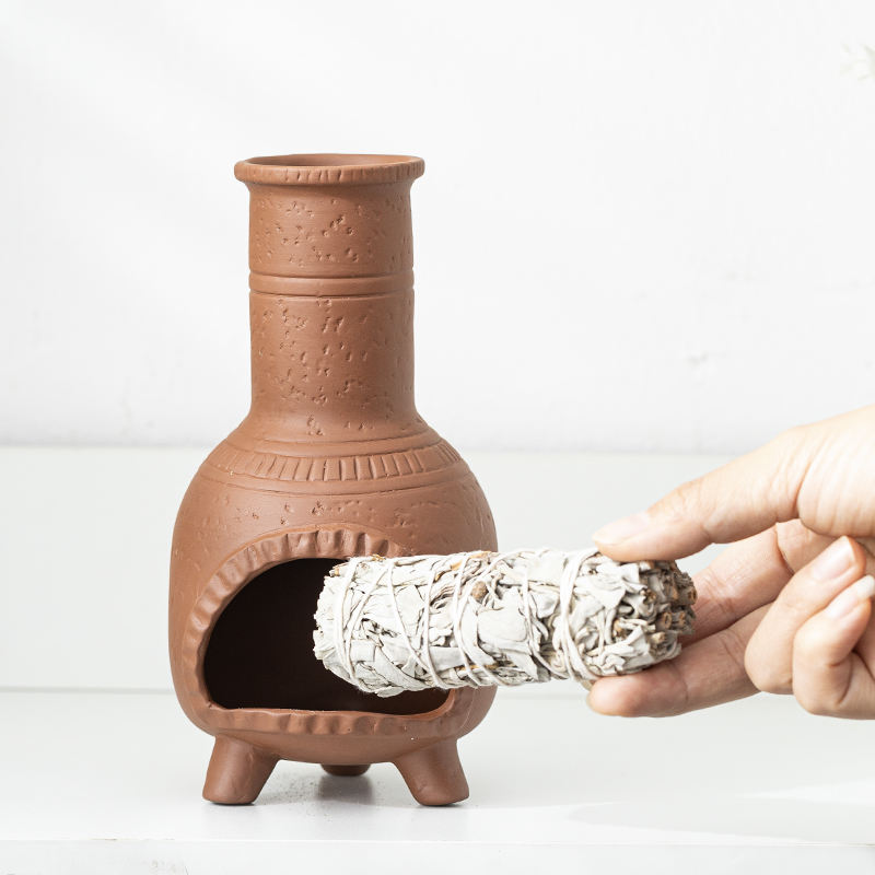 Ceramic Sage Burner and Smudge Stick Bowl Incense Holder Burner Palo Santo Stick Mini Chiminea Incense Burner for Meditation