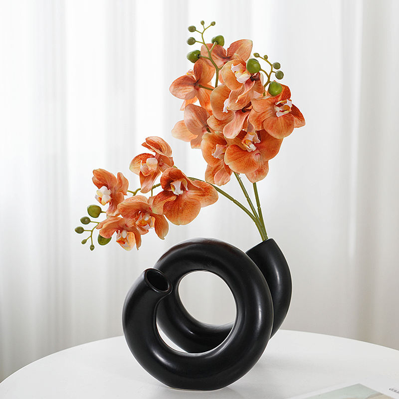 Elegant Hollow Donut Flower Vases Lovely Twist Pipe Shape Ceramic Vase for Home Decor