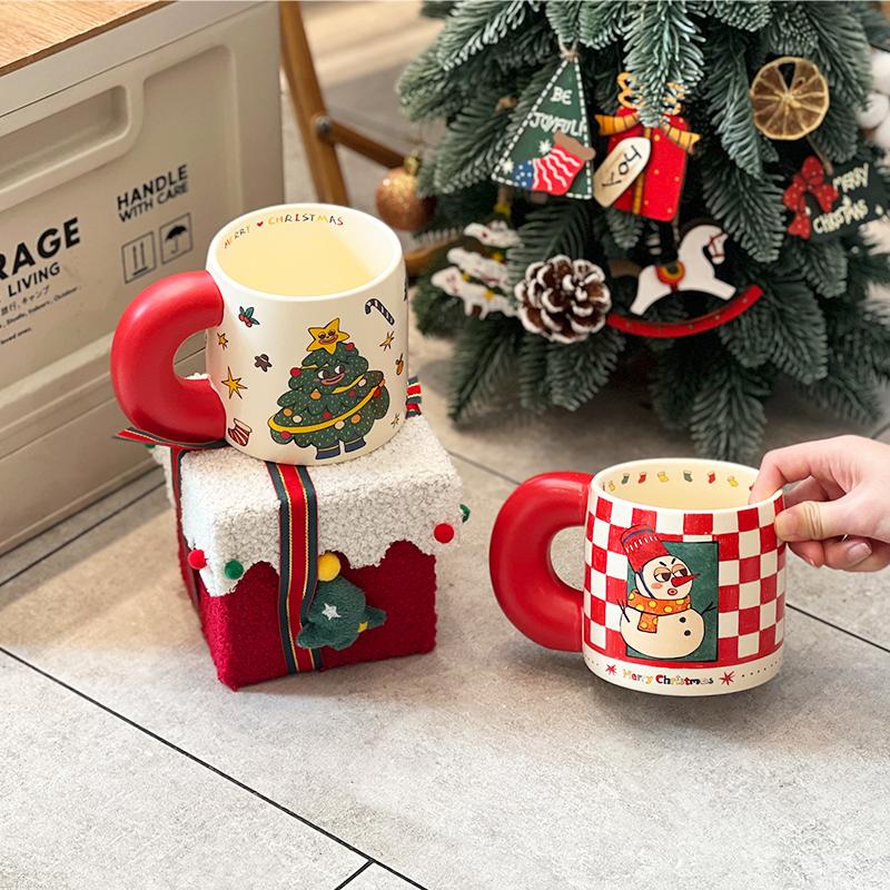 Christmas Ambience Gift Fat Handle Ceramic Mug Mug Retro Style Gift Box Large Capacity Water Mug Couple Coffee Mugs