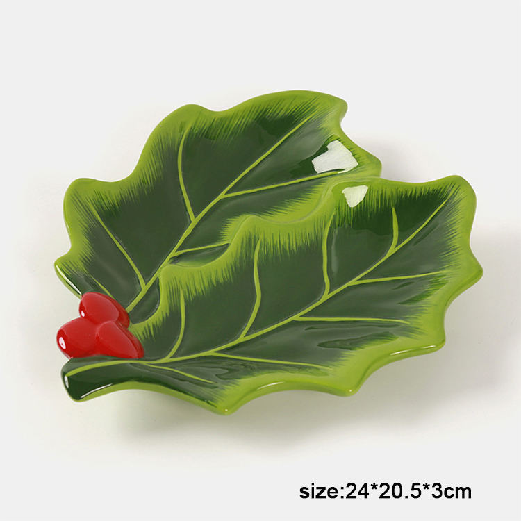 2025 Christmas Decoration Christmas Ceramics Leaf Dinner Plate Decoration for Christmas Home Decoration