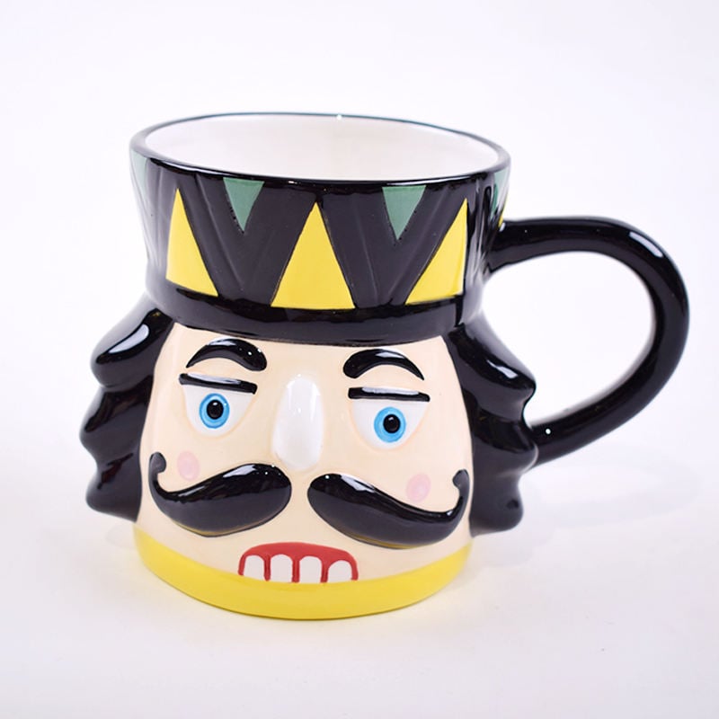 2025 Wholesale 3D Custom Ceramic Christmas Style Cute Drinking Cup Mugs with Nutcracker Head