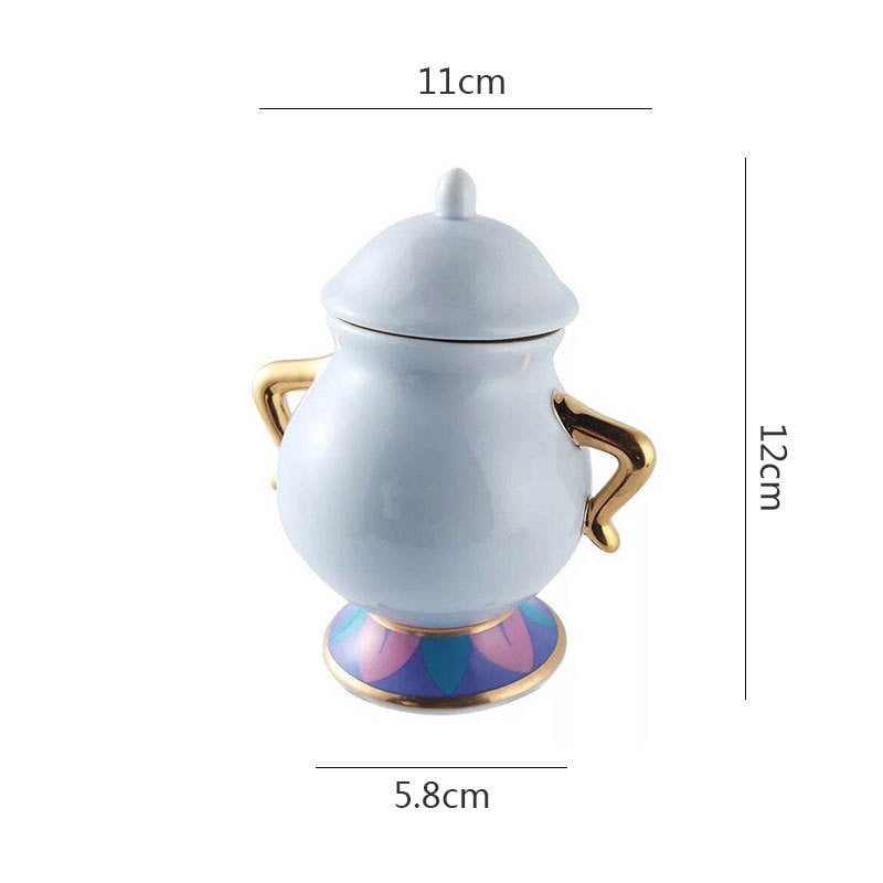 Beauty and the Beast Coffee Set Teapot Cartoon Ceramic Cup Pot Mrs. Potts and Chip 3D Tea Set