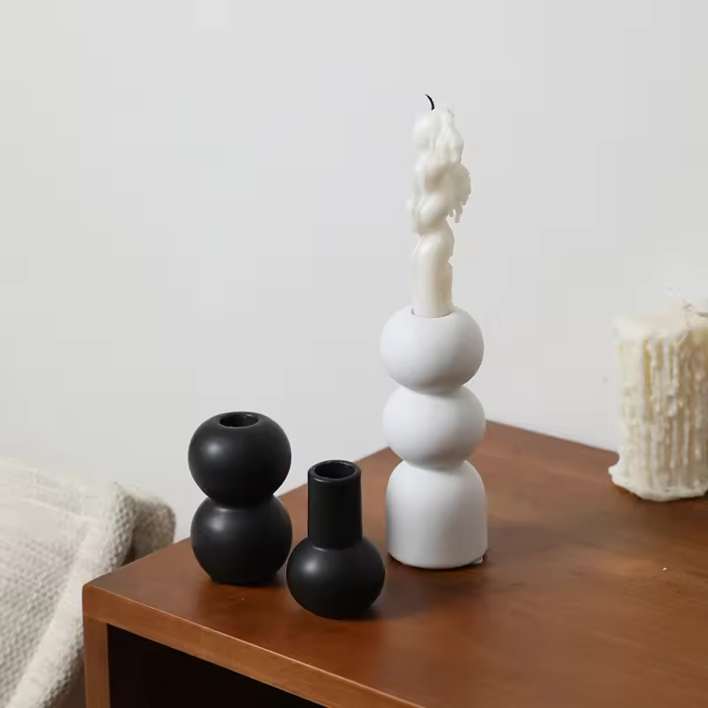 Vintage Furniture Home Tabletop Candle Holder Base Centerpiece Black and White Ceramic Candle Holder