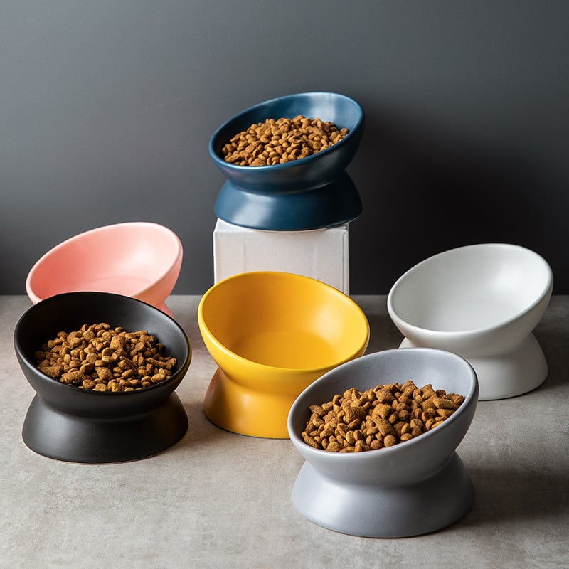 Hot Selling Multicolor Ceramic Pet Bowl  New Ceramic Pet Cat Bowl Oblique Mouth High-footed Dog Bowl Protect the Cervical Spine Dog Food Bowl
