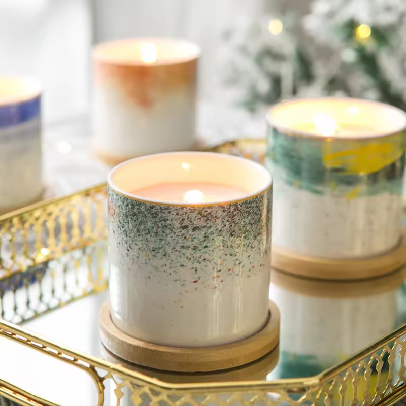 Unique Home Decor Luxury Modern Custom Marble Printed Mini Empty Ceramic Scented Candle Jar