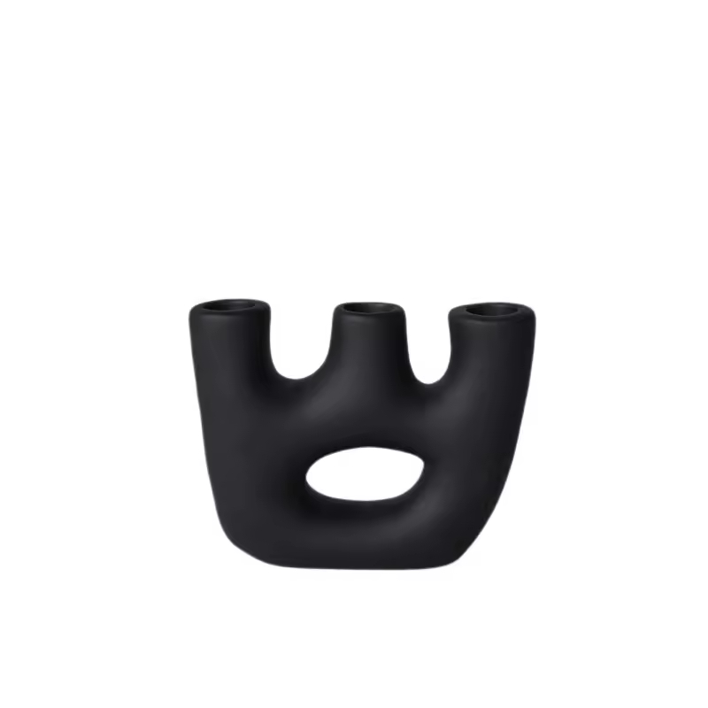 Factory Direct Home Decoration Handmade Grouted Matte Black Ceramic Candle Holders