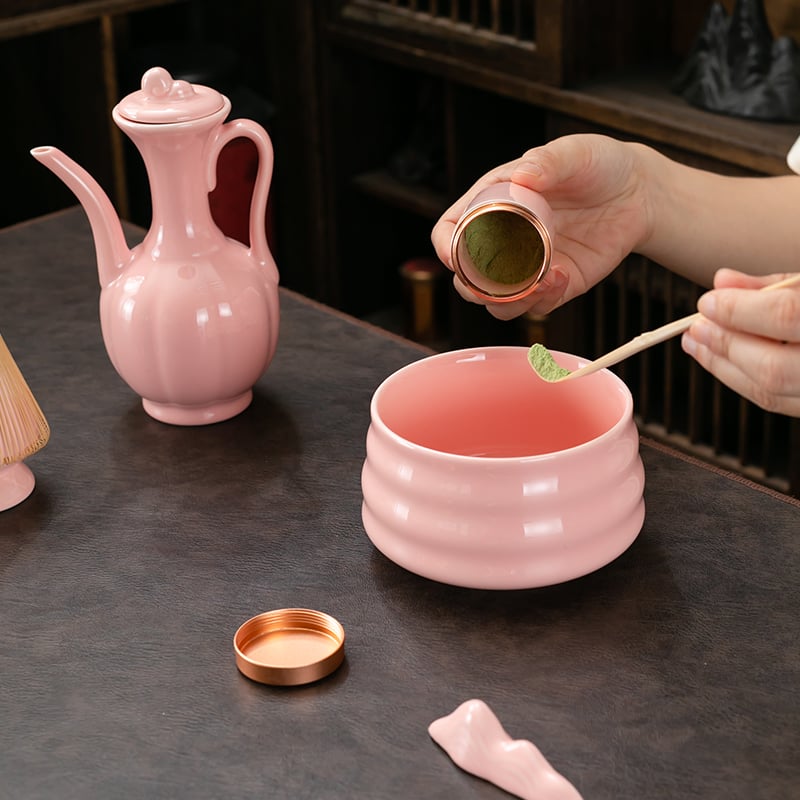 Pink Matcha Tools Set Ceramic Docha Matcha Bowl
