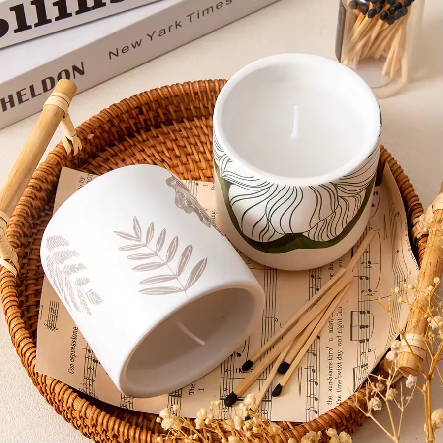 Nórdico Personalizado Porta-Velas de Cerâmica Branco Personalizado com Logotipo Presente de Natal Recipiente Único para Massagem Jarras de Cerâmica Vazias