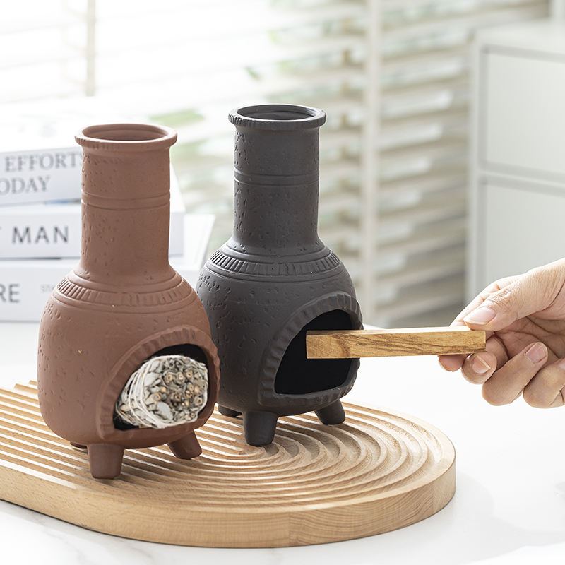 Ceramic Sage Burner and Smudge Stick Bowl Incense Holder Burner Palo Santo Stick Mini Chiminea Incense Burner for Meditation