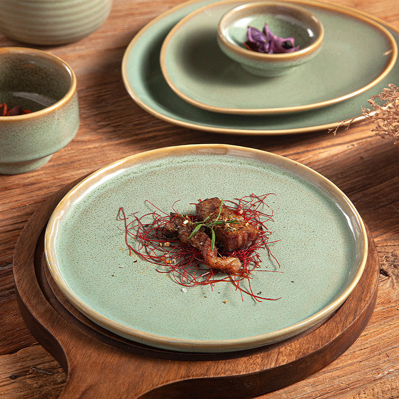 Factory Label Custom Irregular Green Ceramic Restaurant Plate Colored Dinner Dishes Porcelain Plates