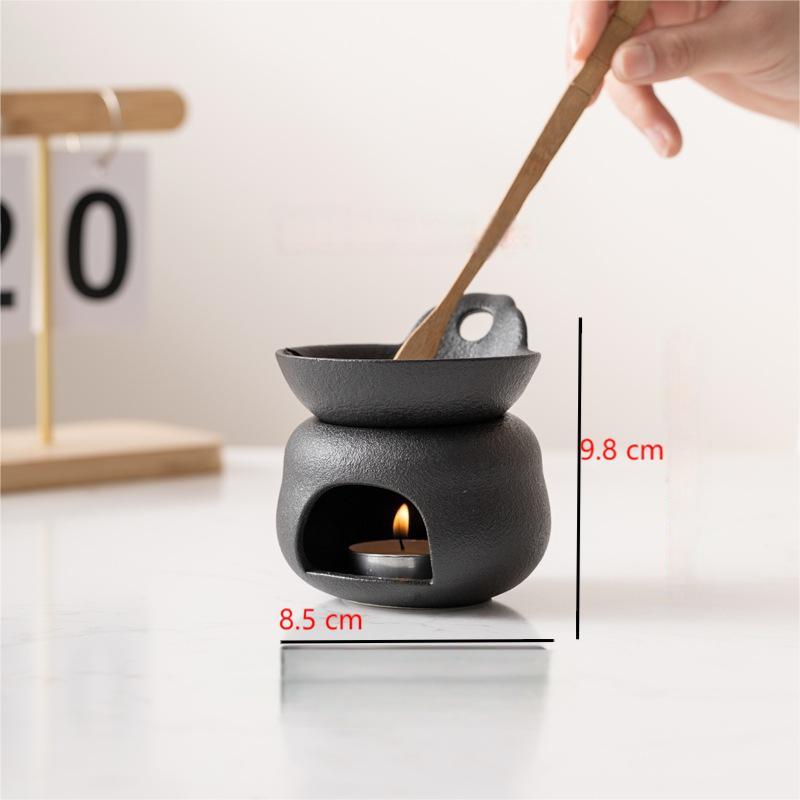 Custom Retro Matte Frosted Black Ceramic Aroma Essential Fragrance Scented Aromatic Incense Tea Light Tealight Oil Burner