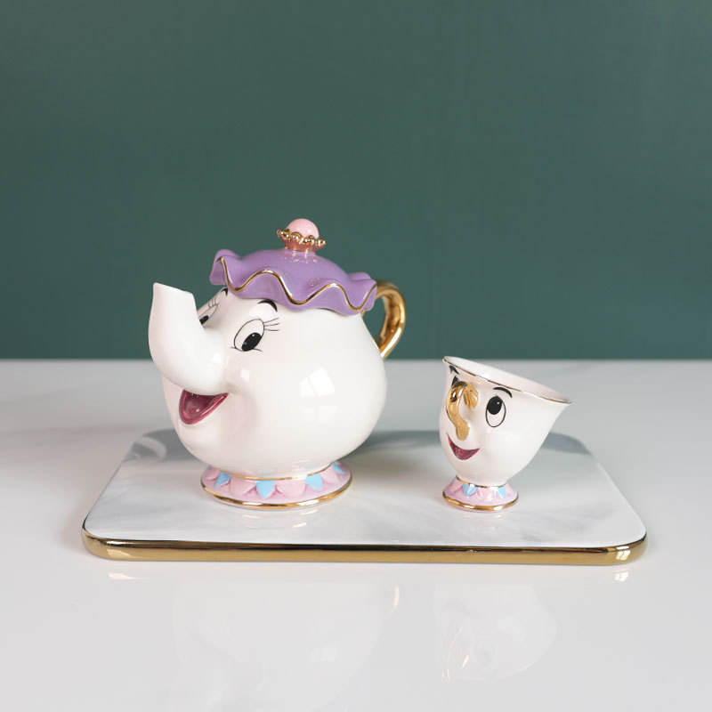 Beauty and the Beast Coffee Set Teapot Cartoon Ceramic Cup Pot Mrs. Potts and Chip 3D Tea Set
