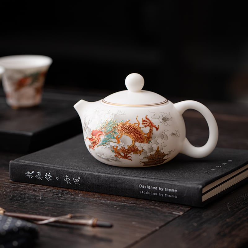High-end White Porcelain Vegetarian Brewing Teapot Ceramic Kung Fu Tea Set Large Jug Gift Customised