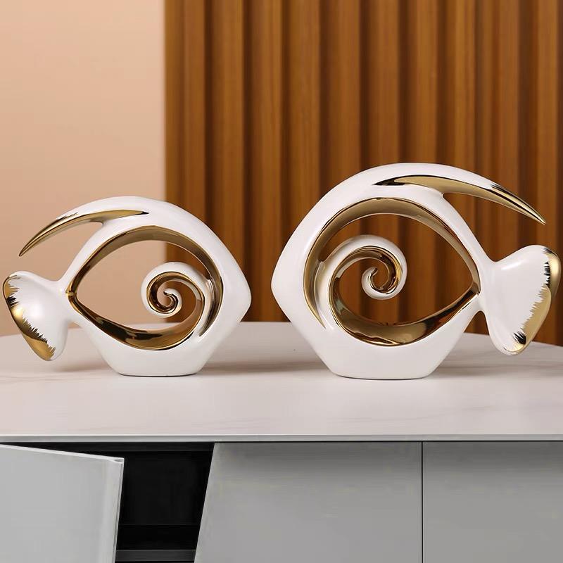 Nowoczesny Nordycki Luksus Porcelanowe Ornamenty Dekoracja Domowa Twórcza Unikalna Para Ryb Forma Rzemiosło ślubne Ceramiczne Dekoracja Domowa