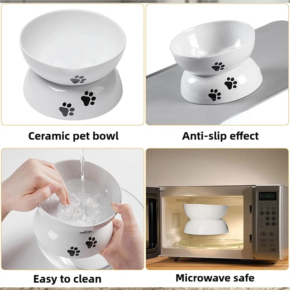 Custom Non-slip Ceramic Elevated Cat Food Water Bowl Printed Elevated Ceramic Dog Pet Bowls Food Feeders