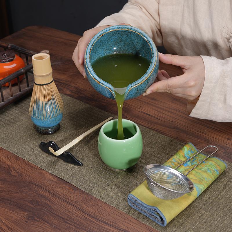 Matcha Bowl Ceramic Kiln-Formed Japanese Matcha Tea Bowl Set Tea Brush Set Bamboo Matcha Brush Song Dynasty Tea Ceremony Gift Set