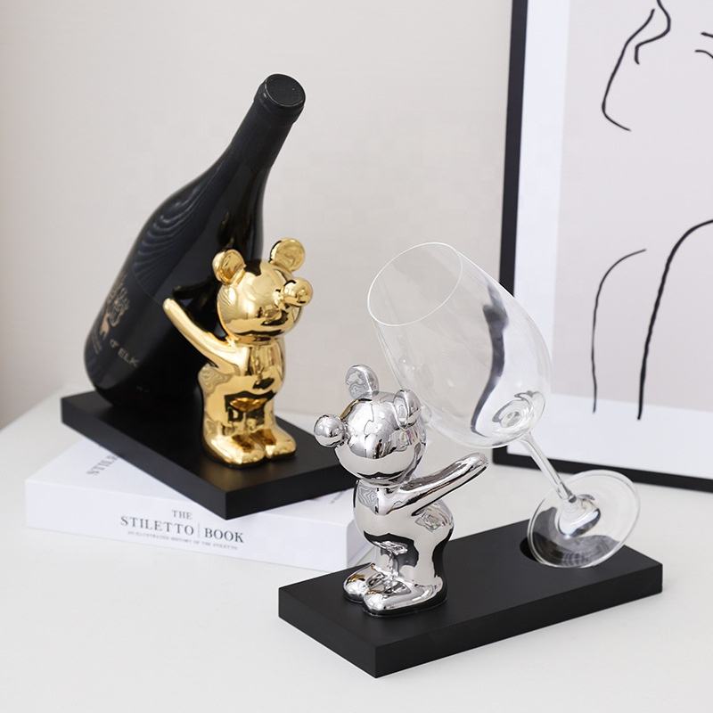Modern Light Luxury Ceramic Gold Animal Ornaments Silver Wine Rack Ornaments Dining Table Living Room Home Decoration