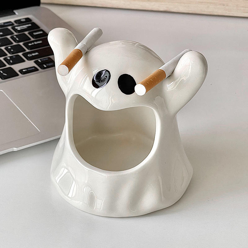 Advanced Sense Niche Customizable Ceramic Ashtray Porcelain Ghost Design Dormitory Living Room Personalized Gift Ornament Box