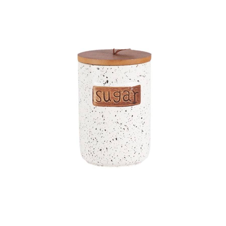 Handmade Ceramic Storage Jar Set with Wooden Lid Multi-Purpose Decorative Canister for Spices and Cookies