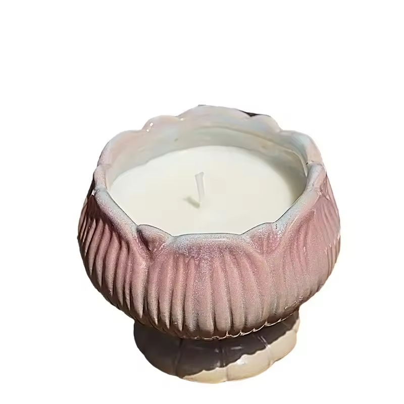 Design Unico Personalizzato Creativo a Forma di Loto Barattolo per Candele in Ceramica Contenitore per Candele Decorazione per la Casa Candela Profumata con Cera di Soia