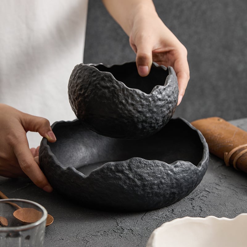 White Ceramic Soup Bowl Household Japanese Shaped Irregular Creative Fruit Salad Bowl