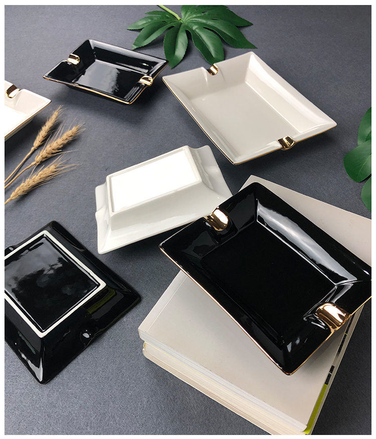 Durable Nordic Gold Rim Designs Ceramic Ashtray  Minimalist Design