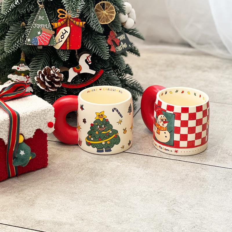 Christmas Ambience Gift Fat Handle Ceramic Mug Mug Retro Style Gift Box Large Capacity Water Mug Couple Coffee Mugs