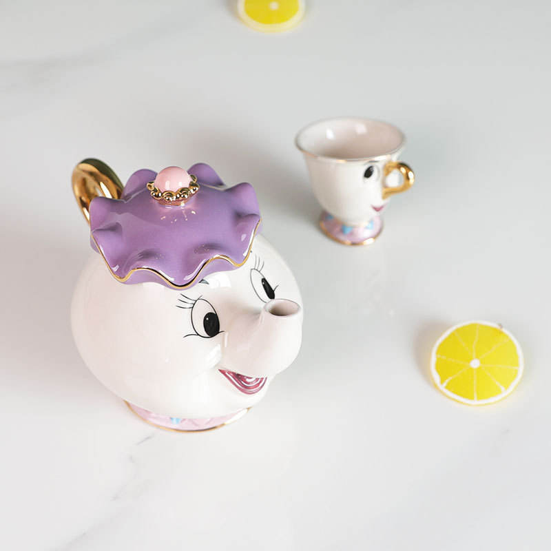 Beauty and the Beast Coffee Set Teapot Cartoon Ceramic Cup Pot Mrs. Potts and Chip 3D Tea Set