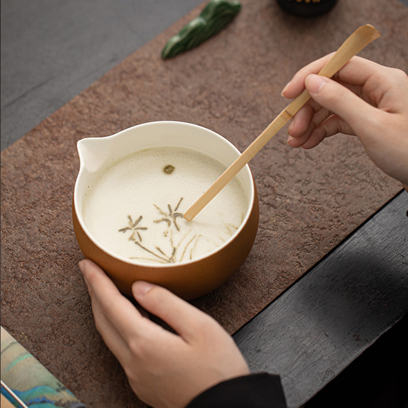 Rough Ceramic Matcha Bowl with Spout Matcha Tool Brush Japanese Tea Bowl Matcha Cup Stirrer Tea Brush Utensils Set