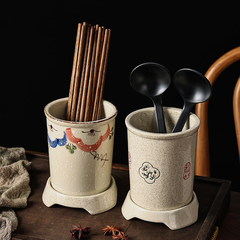Japanese Style Retro Kitchen Ceramic Knife Cutlery Utensils Holder Ceramic Chopstick Holder