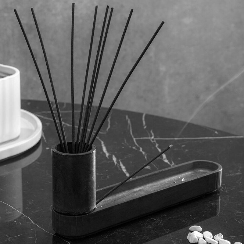 Custom Modern Meditation Zen Art Solid Cement Incense Stand Concrete L Shaped Double Incense Stick burner and Holder Set