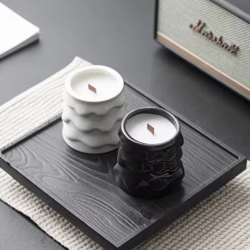 Unique White and Black Flowed Glaze Tree Design Ceramic Empty Candle Jar Customized Luxury Ceramic Jar