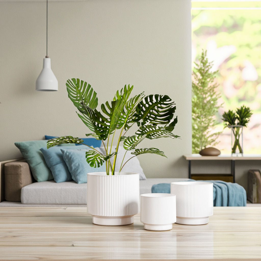 Nordic Modern Morandi Style Straight Glazed Ceramic Flowerpot Set Hot Wholesale for Home Garden Planters & Flower Pots