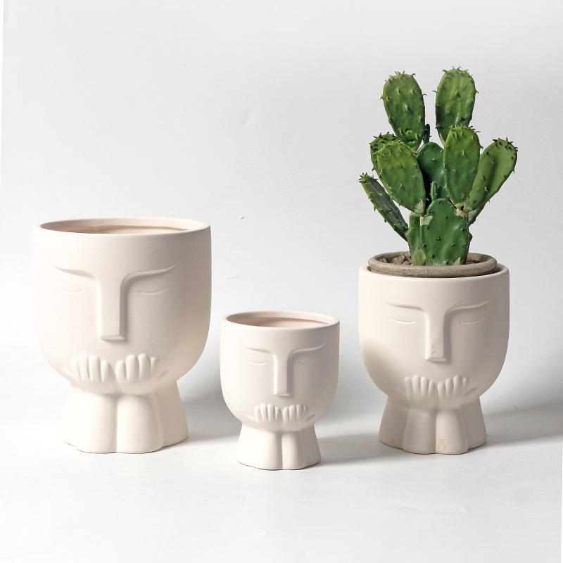 Nordic White Bisque Cute Face Design Ceramic Plant Pot Porcelain Indoor Flower Pot Outdoor Planters 