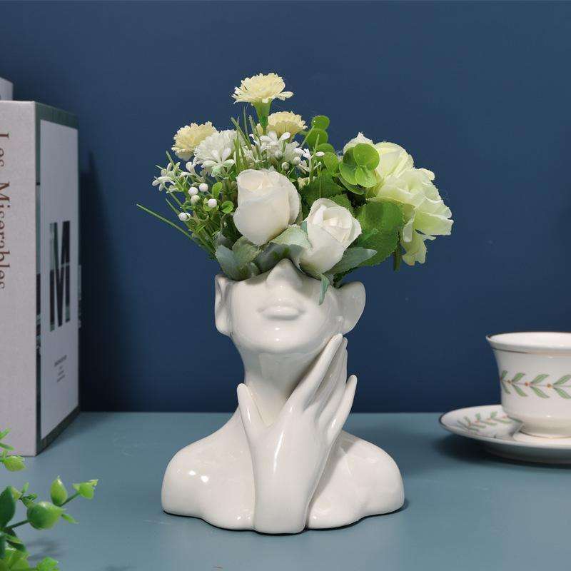 2025 High-End White Ceramic Vase New Arrival Art Creative Human Face Ceramic Design for Hotel Home or Office Decor