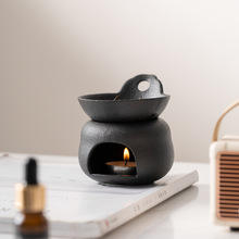 Custom Retro Matte Frosted Black Ceramic Aroma Essential Fragrance Scented Aromatic Incense Tea Light Tealight Oil Burner