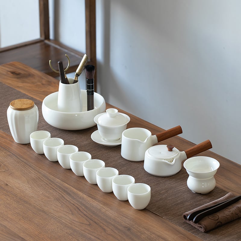 Kung Fu Tea Set High Grade Home Office Dehua White Ceramic Teapot Teacup Covered Bowl Complete Set Gift Set