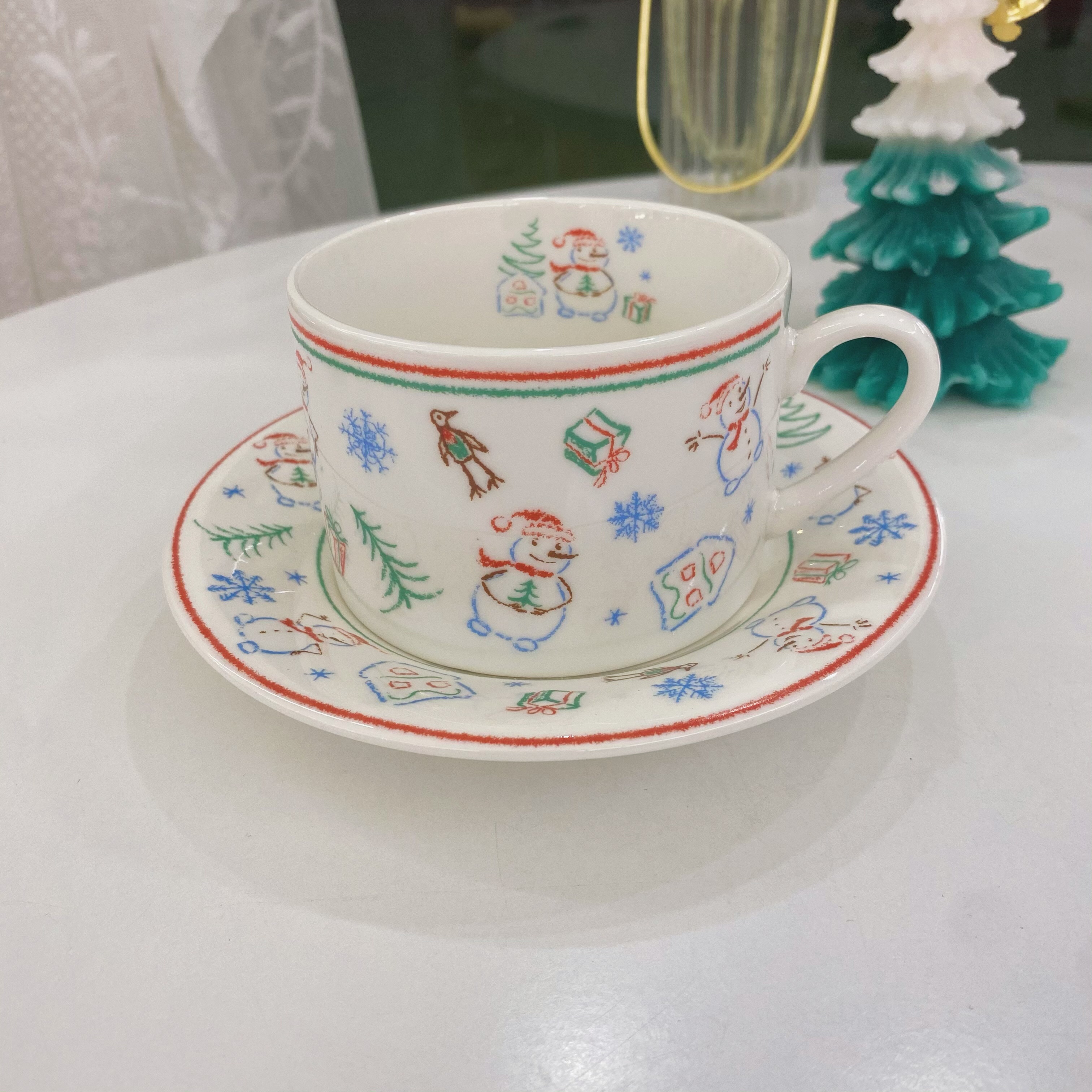 Ins Style Christmas Gift Snowman Ceramic Plate Creative Dim Sum Cup Plate Breakfast Plate Coffee Cup Afternoon Tea
