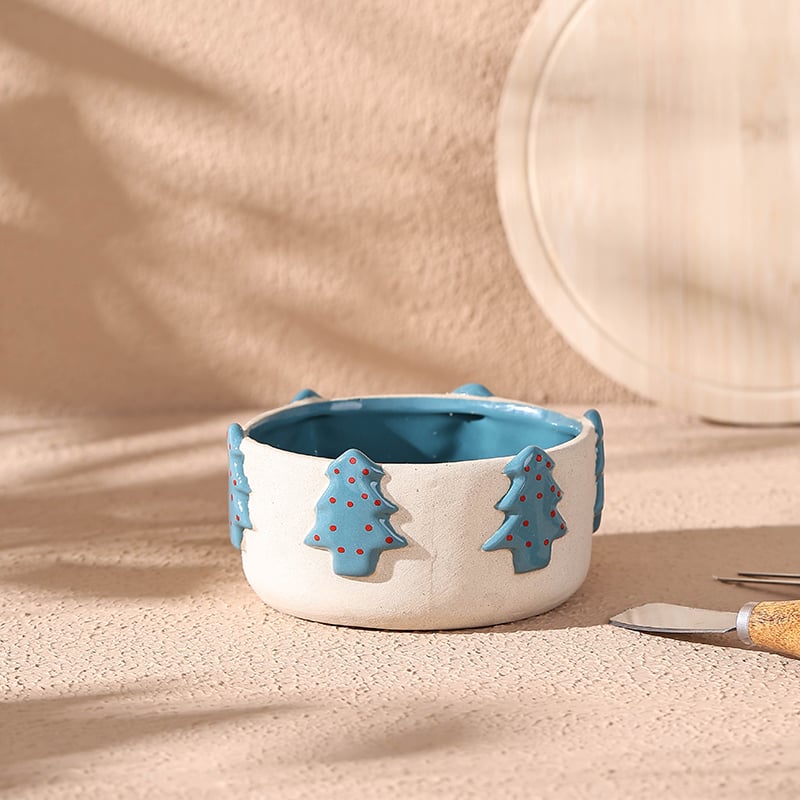 Cute High Value Christmas Tree Bowl Dessert Fruit Bowl Ceramic Matte High Temperature Resistant