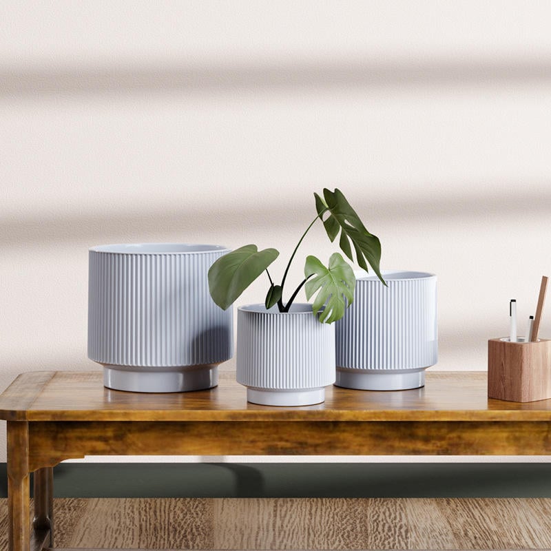 Nordic Modern Morandi Style Straight Glazed Ceramic Flowerpot Set Hot Wholesale for Home Garden Planters & Flower Pots