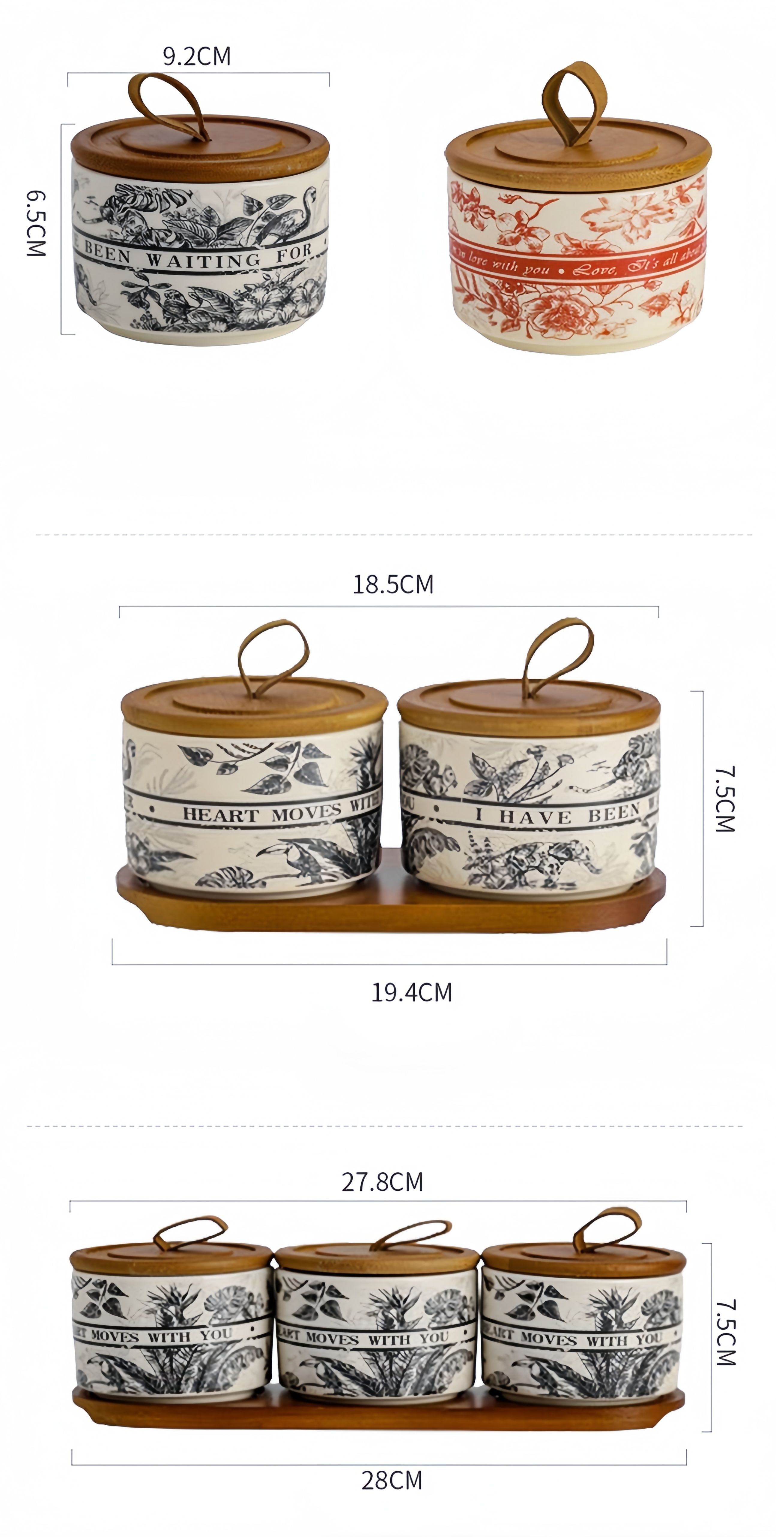 Vintage Design Round Shape Ceramic Tea Coffee Storage Jar With Wooden Bamboo Lid Custom Retro Pattern Kitchen Organizer