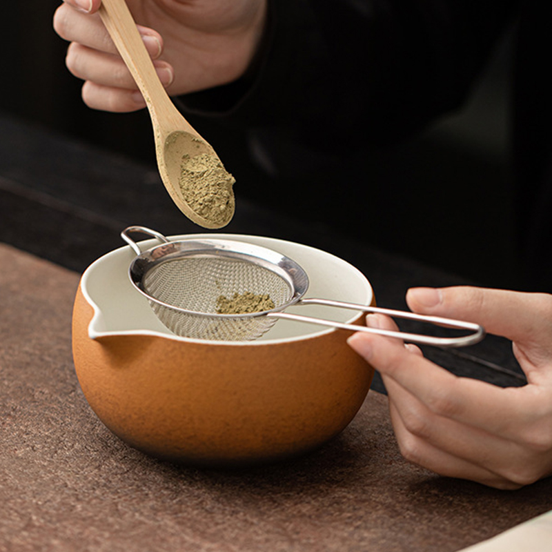 Rough Ceramic Matcha Bowl with Spout Matcha Tool Brush Japanese Tea Bowl Matcha Cup Stirrer Tea Brush Utensils Set