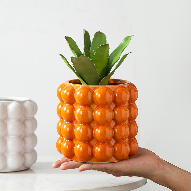Art Pots Nordic Pottery Plant Pot Table Top Creative Ceramic Planter Bubble Pot With Drainage Succulent Cracked Ceramic Planter