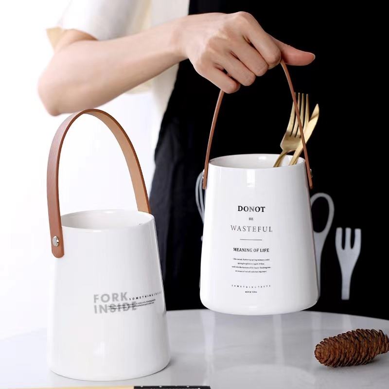 Kitchen Utensil Holder Spoon Knife Fork Holder Ceramic Chopstick Holder With Handle